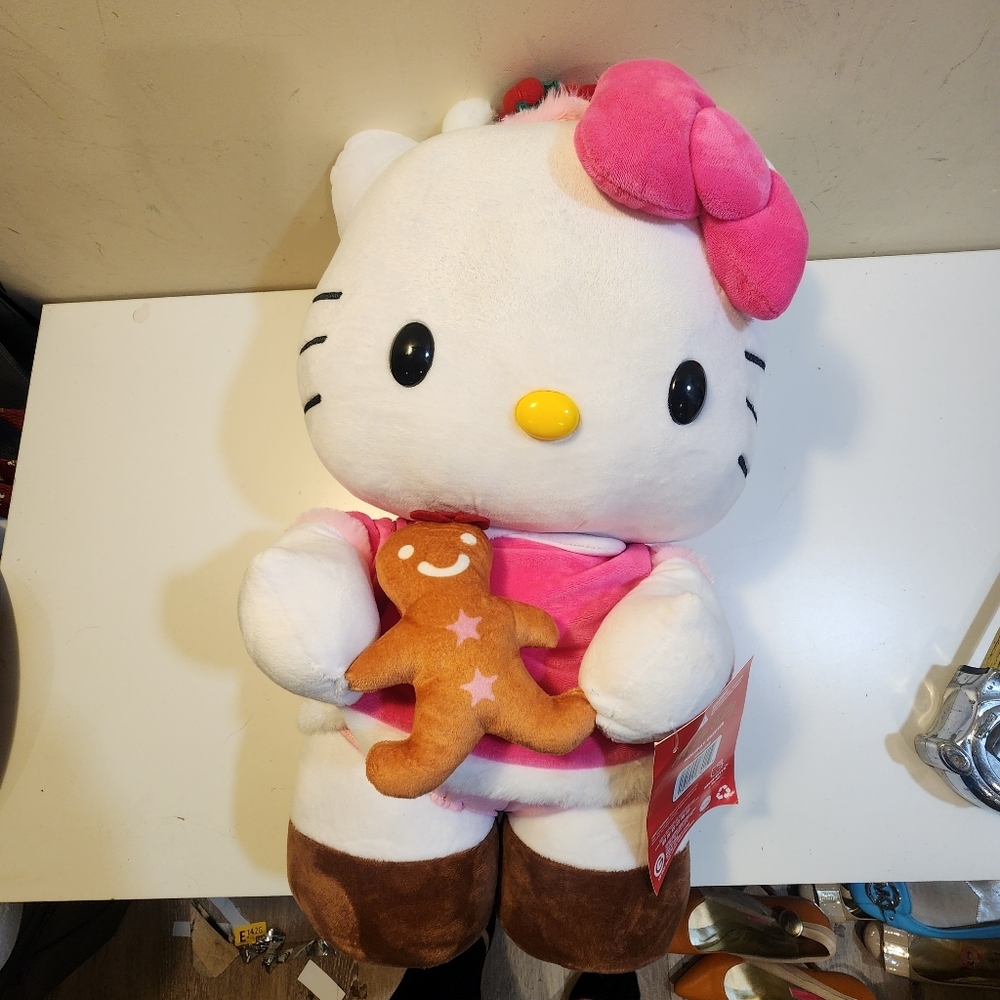 Sanrio Hello Kitty Holliday Greeter Plush with Pink Bow and Red Santa Hat